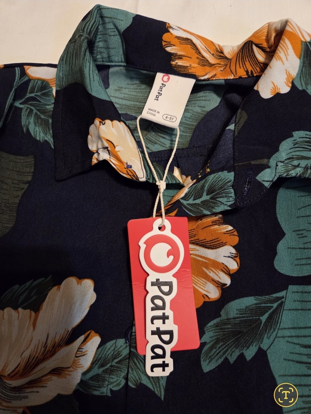 PatPat Navy Floral Button-Front Top with Green Leaves and Orange Blooms